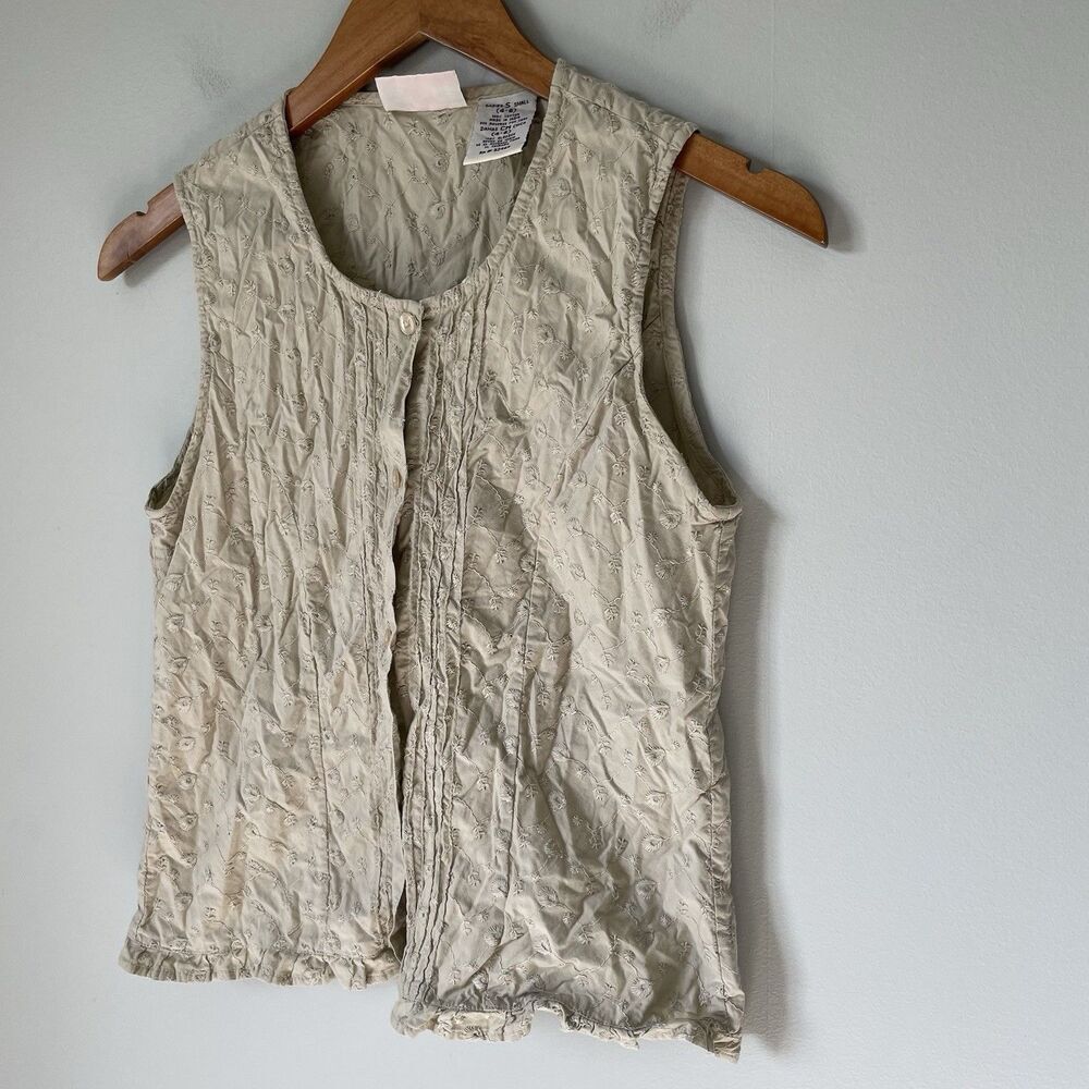 Faded Glory Vintage 1990's Embroidered Tank Cottagecore 100% Cotton Beige Size S - Picture 5 of 9